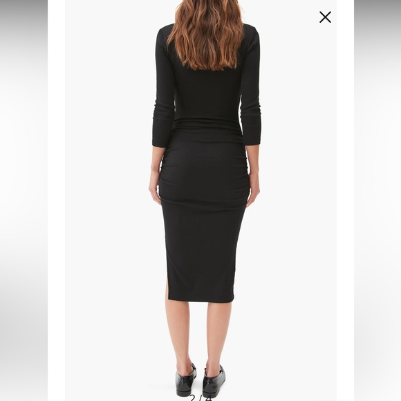 Michael Stars Christina Ribbed Knit Mid Length Sleeve Midi Dress Black Size M - Picture 3 of 11